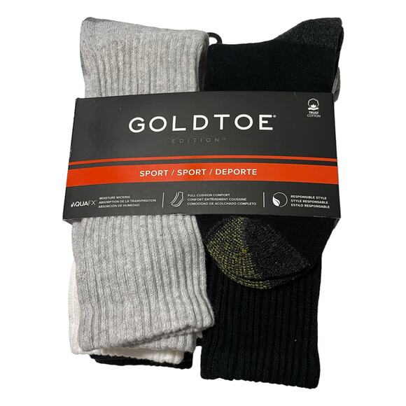 Gold Toe Goldtoe Mens Shoe Size 6-12.5 Cotton Sport Crew Socks 6 Pack AquaFX - Picture 1 of 7